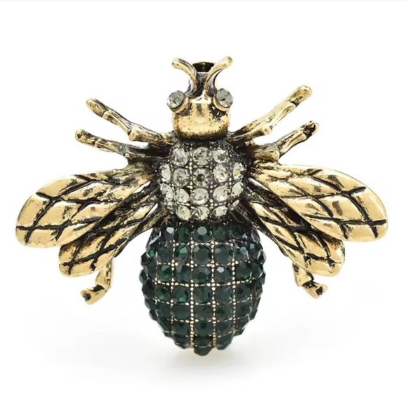 Anthropologie Gold Bee Brooch with Green Rhinestones - Picture 2 of 7